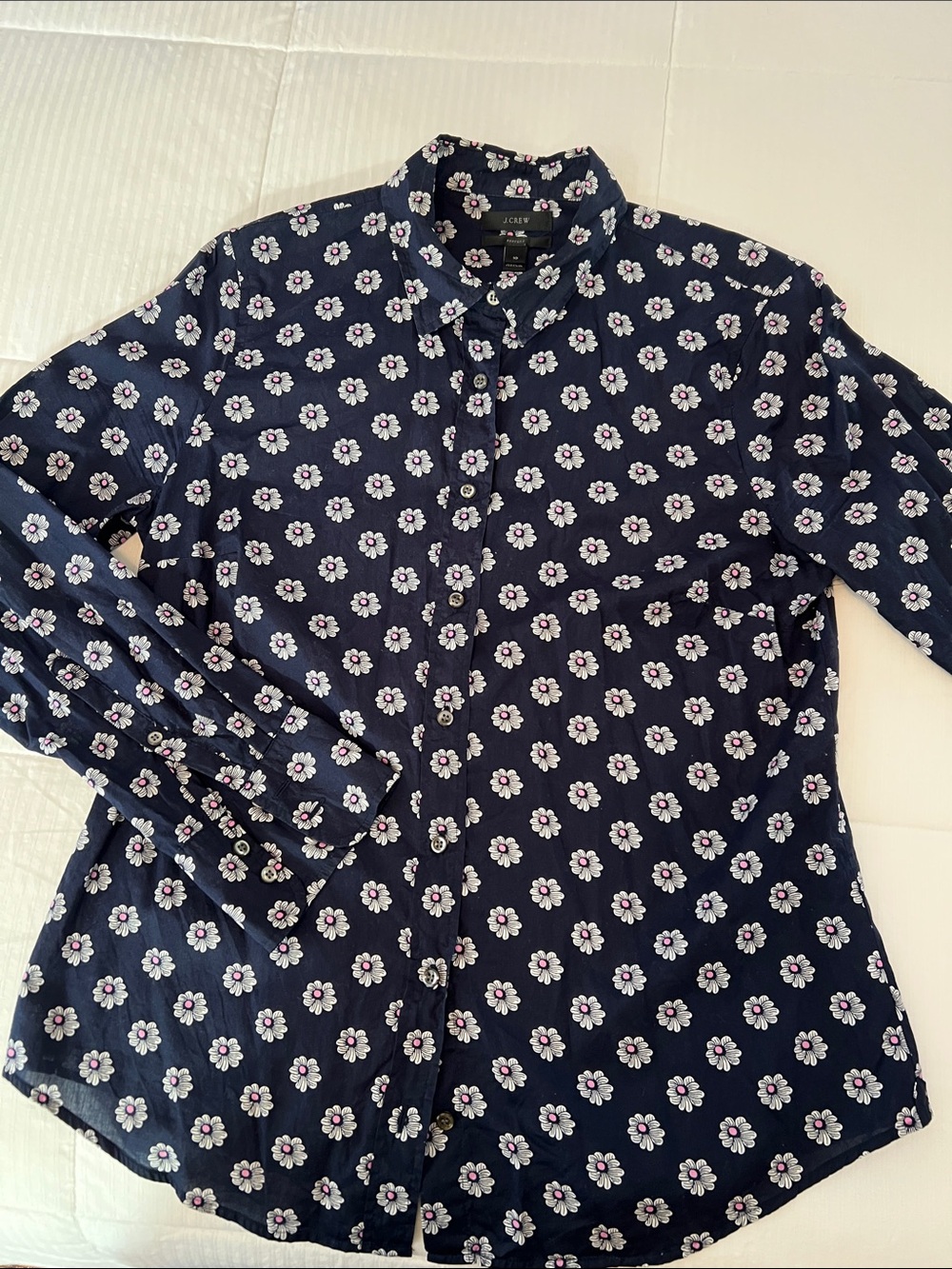 J. Crew Perfect Fit Navy Daisy Button-Up Shirt for Women